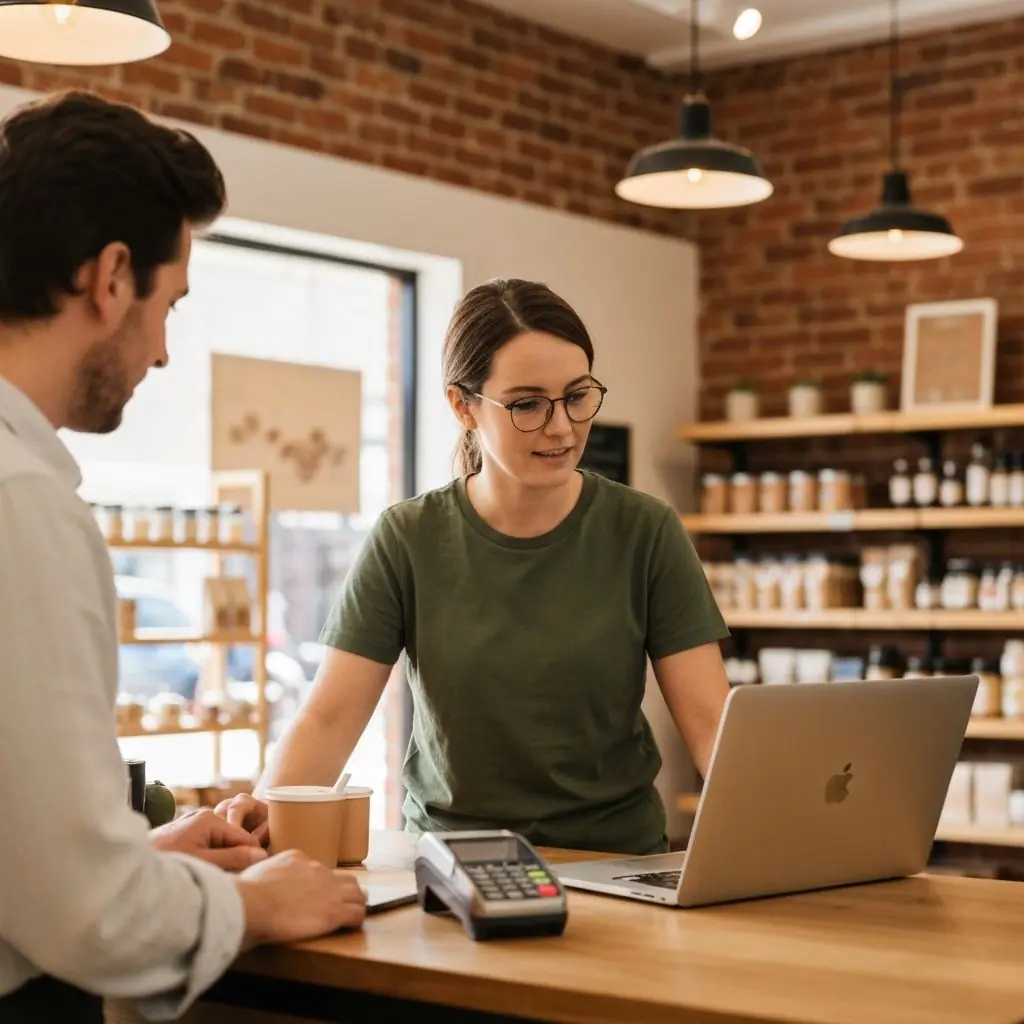 A HeyTech technician helping a small business owner with their IT in Hobart.