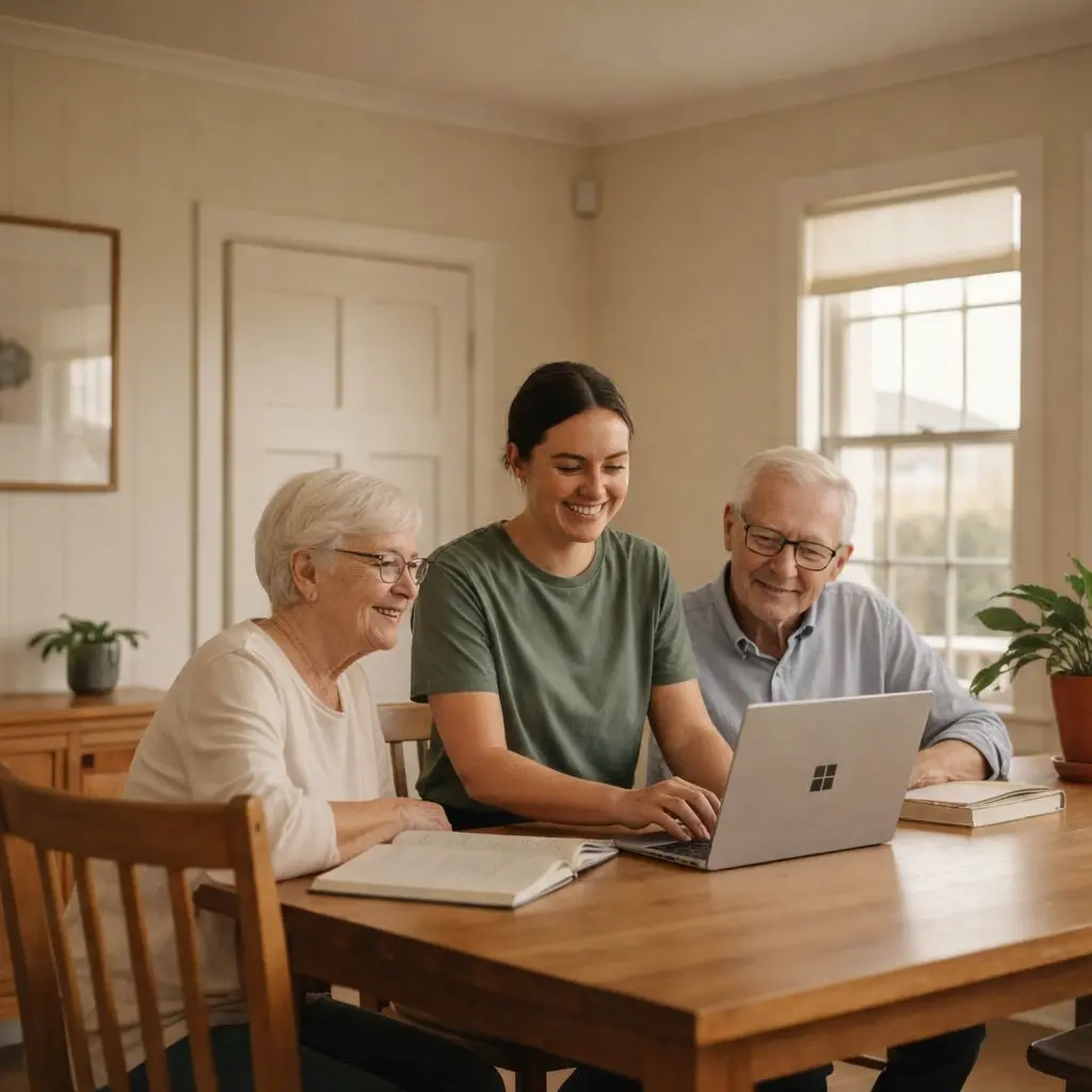 A HeyTech technician at a customer's home in Hobart diagnosing a laptop.