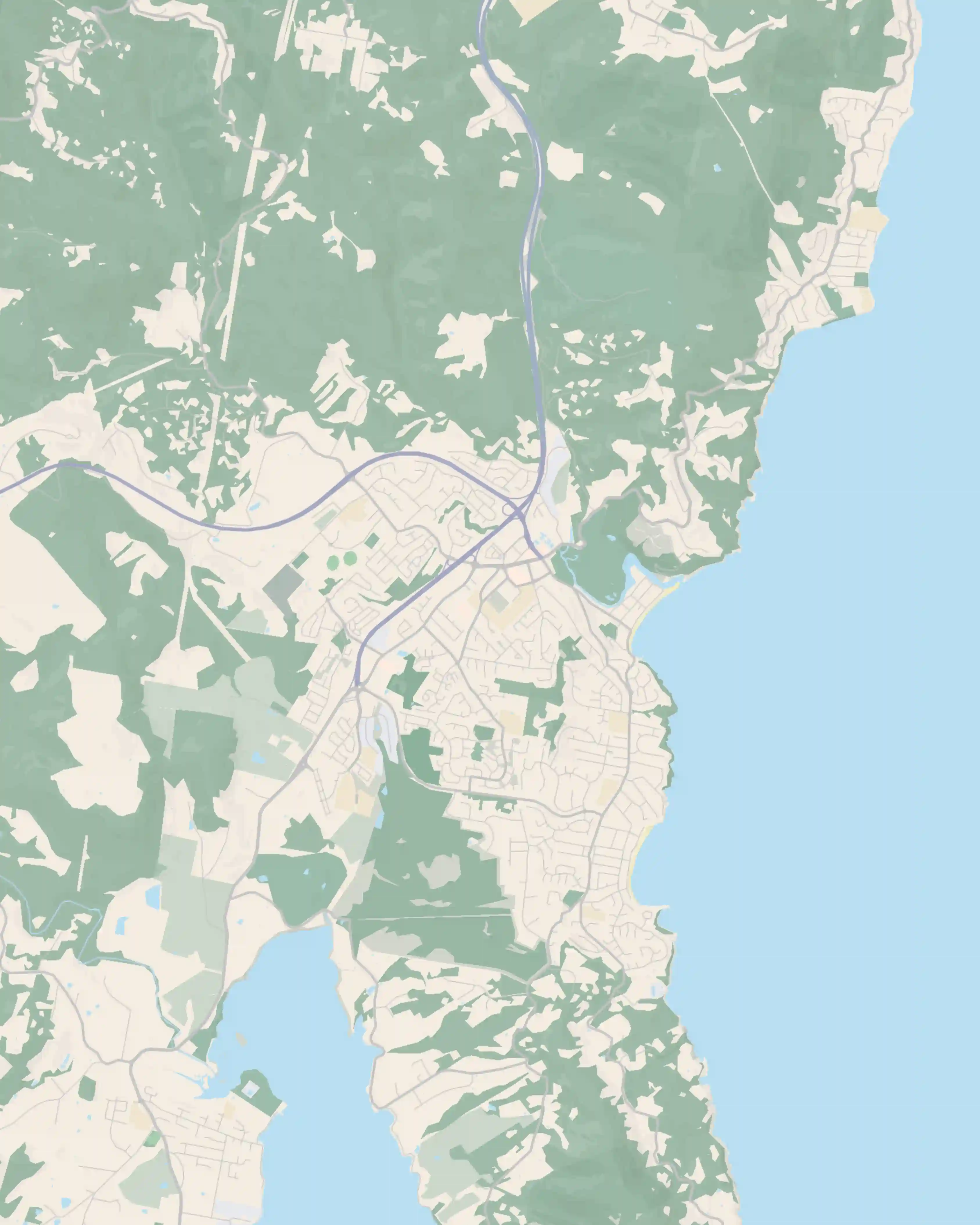 Illustrated map of Kingston and the southern Hobart corridor — showing the Southern Outlet, Channel Court, Kingston Beach, plus Blackmans Bay south and Margate further down the Channel Highway.