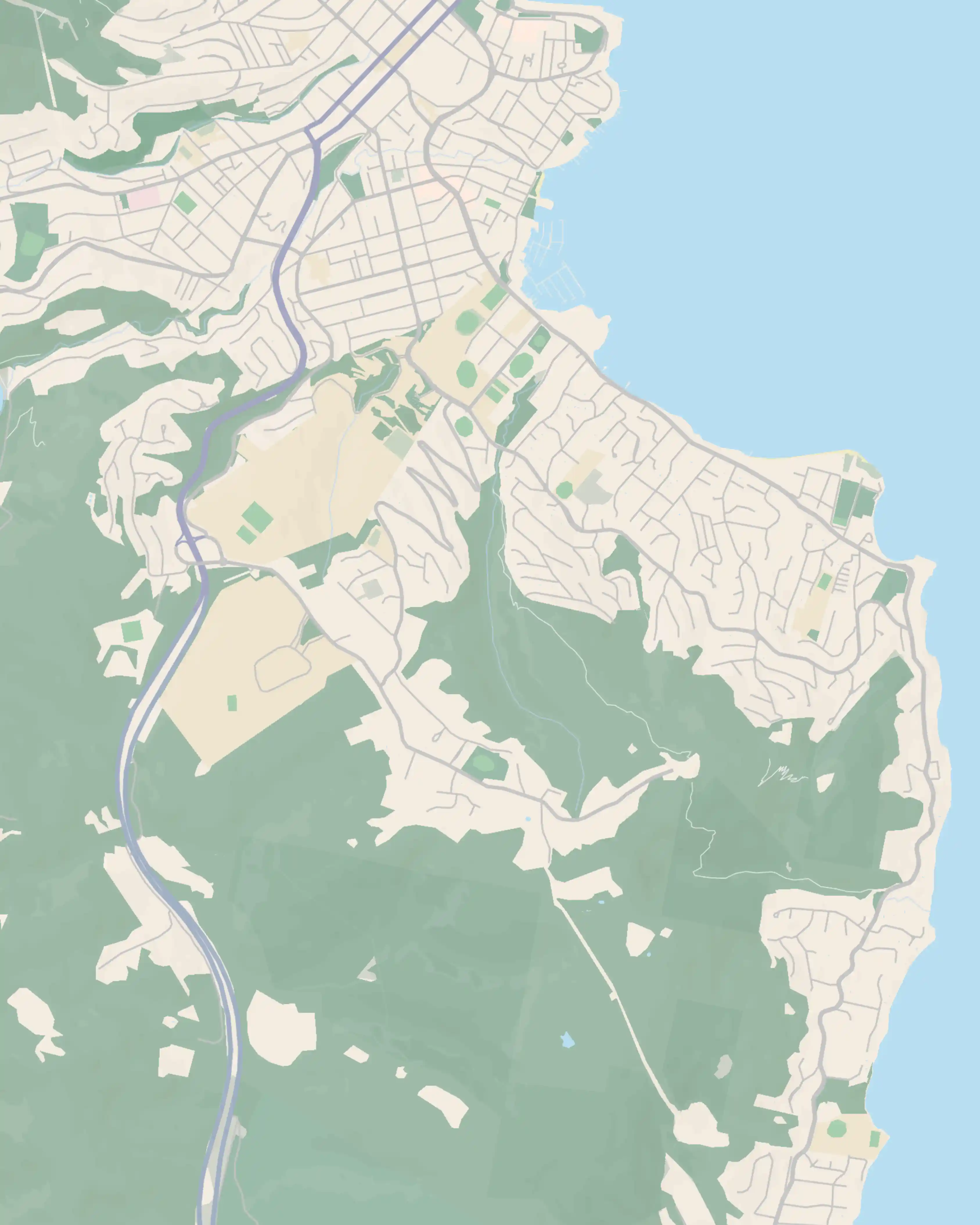Illustrated map of Sandy Bay and the southern Hobart peninsula — showing Battery Point to the north, Mount Nelson up the hill to the west, and Taroona down the road to the south.