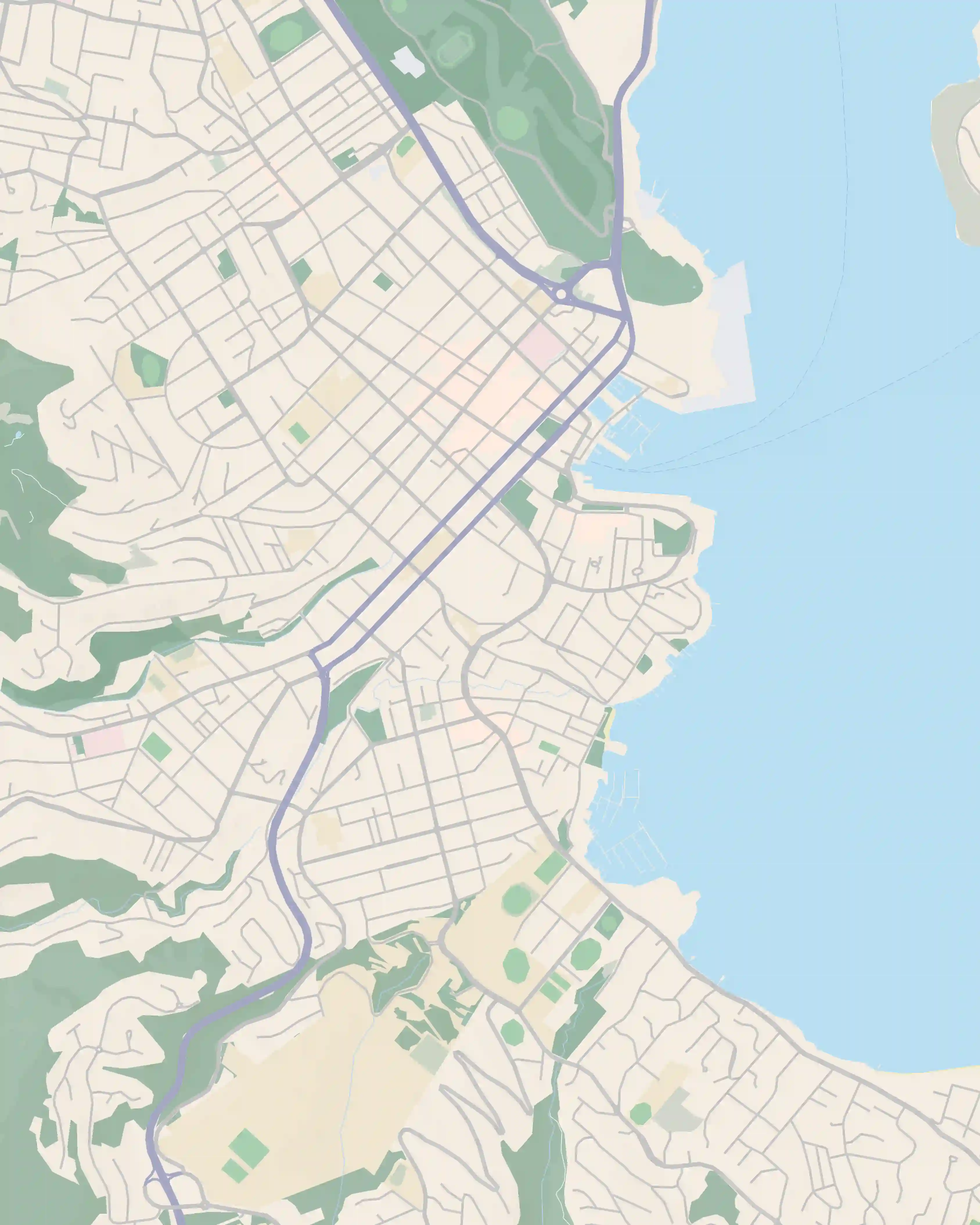 Illustrated map of Battery Point and the inner south — showing Battery Point on the point, Sandy Bay to the south, Hobart CBD to the north and South Hobart to the west.
