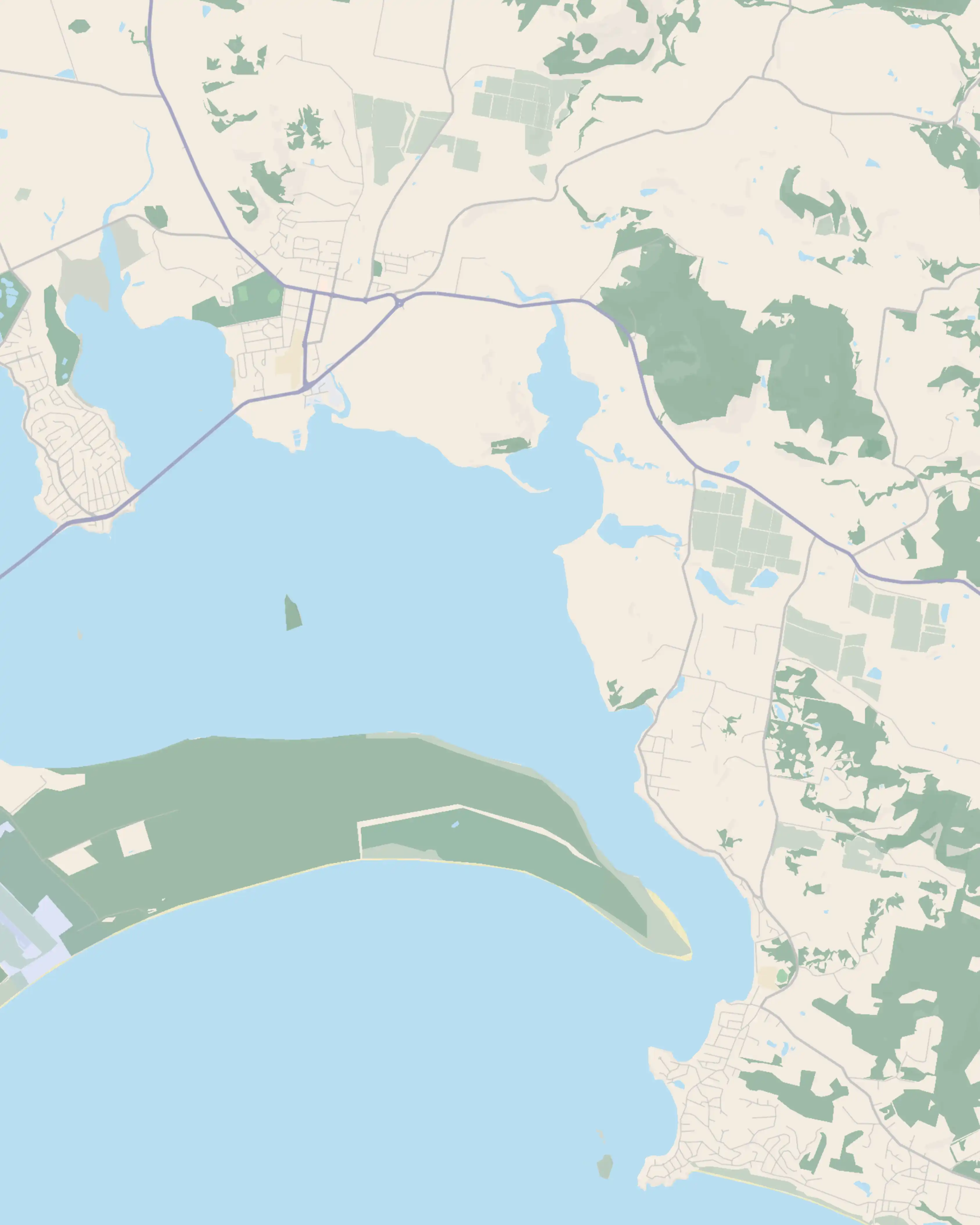 Illustrated map of Sorell and the gateway east — showing Sorell town centre, Midway Point to the west, Dodges Ferry to the south-east and Lewisham to the south.